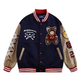 Autumn and winter new baseball clothes design sense niche men and women Y2K Little Bear Embroidery  couples casual jacket jinquedai