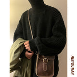 Men's Winter Sweaters Turtleneck Oversized Solid Color Knitted Pullovers Warm Fashion Male Loose Clothing Knitwear jinquedai