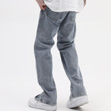 Ankle Zipper Ripped Washed Retro Mens Jeans Straight Wide Leg Pockets Distressed Casual Denim Trousers Loose Hip Hop Pants jinquedai