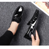 Casual Men Glossy Shoes Luxury Brand Slip on Formal Loafers Moccasins Italian Black Male Driving Flat Breathable jinquedai