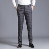 Jingquedai  Fly Pocket Side Checked Suit Pants Men Fashion Casual Steetwear Business Casual Plaid Pants Formal Office Trousers jinquedai