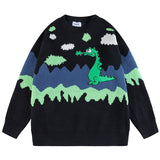 Harajuku Retro Cute Dinosaur Jumper Sweater Men's Oversized Winter Anime Knit Sweater Grandpa Ugly Sweater Women's Y2K Aesthetic jinquedai