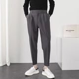 Jinquedai Fashion Men Casual Pants Elastic Waist Small Feet Slim Korean Style Pleated Tapered Male Blazer Pants Trousers Streetwear jinquedai