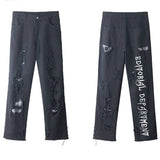 Jinquedai  Jeans Men's Letter Embroidery Ripped Holes Straight Retro Punk Pants Fashionable Hip-hop Streetwear Men S-3XL jinquedai