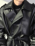 Spring Autumn Long Oversized ArmyGreen Black Faux Leather Trench Coat Men Sashes Loose Luxury Designer Clothes jinquedai