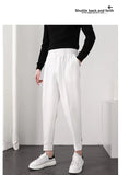 Jinquedai Fashion Men Casual Pants Elastic Waist Small Feet Slim Korean Style Pleated Tapered Male Blazer Pants Trousers Streetwear jinquedai