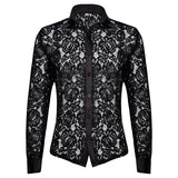 Black Sexy See Through Floral Lace Sheer Shirt Men Brand Renaissance Victorian Steampunk Gothic Medieval Shirt Men Camisas