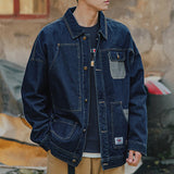 Man Clothing Japanese Blue Denim Jacket Retro Loose Outwear Men Jeans Jacket Coats Casual Windbreaker Pockets Cargo Streetwear jinquedai