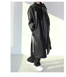 Spring Autumn Long Oversized ArmyGreen Black Faux Leather Trench Coat Men Sashes Loose Luxury Designer Clothes jinquedai