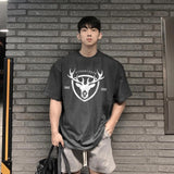 Summer new print loose muscle fitness top young men's training leisure sports short sleeve T-shirt jinquedai