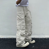 Retro Mult-pockets Streetwear Solid Color Overalls Male and Female Straight Harajuku Baggy Casual Cargos Loose Oversize Trousers jinquedai