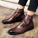 JinquedaiNew Men Ankle Boots PU Solid Color Classic Fashion Business Casual Street Party Yuppie Buckle Elegant Men Shoes CP032 jinquedai