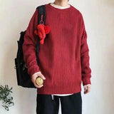 Korean Fashion Sweaters Men Solid Color Oversized Round Neck Casual Winter Knitted Sweater Male Pullovers Men's Clothing jinquedai