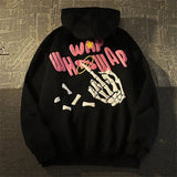 American skull print design fashion hoodie gothic sweater loose autumn winter plush coat oversized goth hoodies women sweatshirt jinquedai