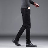 Men's Cotton Jeans Denim Pants New Business Casual Elasticity Oversized Classic Style Trousers Clothing Male Black Blue Pants jinquedai