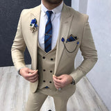 3 Pieces Mens Suits for Wedding Double Breasted Vest Slim Fit Groom Suits Italian Handsome Wedding Tuxedos Jacket+Pants+Vest jinquedai