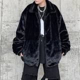 Faux Fur Men's Oversized Jackets Soft Solid Color Harajuku Coats Turn Down Collar Male Winter Thicken Warm Parkas jinquedai