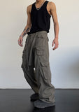 High street retro casual large pocket overalls men's and women's new summer high waist loose straight tube draped wide leg pants jinquedai