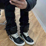 American style black erosion damaged rough high street jeans men's ins hip-hop fashion vintage skinny pants  streetwear jinquedai