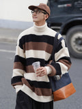 Turtleneck Striped Sweater For Men Loose Autumn Fashion Knitted Pullovers Warm New Brand Male Casual Clothing jinquedai