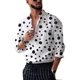 Men's Shirt Spring New Fashion Wave Dot Print Men Shirt Long Sleeve Casual Wild Turn-down Collar Large Size Men Clothing jinquedai
