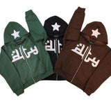 Star Letter Print Hoodie Men Fashion Zip Up Long Sleeve Oversized Jacket Coat Harajuku Gothic Hooded Sweatshirt Y2K Teen Clothes jinquedai