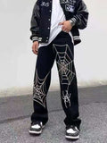 Summer Spider Web Embroidery Straight Casual Jeans Pants Men Women Vibe Style Ripped Loose Denim Trousers 2022 New Streetwear jinquedai