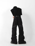 Niche Design Zipper Slit Men Trousers Straight Tube Casual Pants Wide Leg Darkwear Solid Color Male Fashion jinquedai