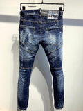 Jinquedai Trendy Spray Paint Hole Micro-elastic Jeans Slim Fit Casual Denim Pants Clothing A388 jinquedai