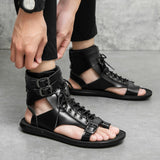 Summer White Roman Sandals Men's High-top Bare Sandals Open-toed Beach Slippers Comfortable Soft Bottom Breathable Casual Shoes jinquedai