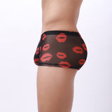 Boxers For Men Sexy Lip Print Stretch Shorts Mesh Arrow Panties Briefs Translucent Thin Quick-Drying Low-Rise Underpants jinquedai