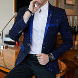 Luxury Blazer Shiny Wine Red Blue Black Contrast Color Stand-up Collar Blazer Slim Fit Suit Party Prom Wedding Dress Jacket