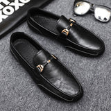 Casual Men Leather Shoes Luxury Brand Slip on Formal Loafers Moccasins Italian Black Male Driving Flat Breathable Solid jinquedai