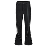 Fashion Flared Jeans Double Zippers Long Ribbons Black Denim Pants Men's Streetwear Harajuku Hipster Jeans jinquedai