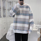 Striped Men Oversized Sweatshirt Korean Fashion Student Long Sleeve Top T Shirt Harajuku Hip Hop Streetwear Women Clothing Black jinquedai