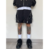 American style high street wind assault shorts men zipper design Harajuku casual tooling outdoor five-point pants summer jinquedai