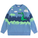 Harajuku Retro Cute Dinosaur Jumper Sweater Men's Oversized Winter Anime Knit Sweater Grandpa Ugly Sweater Women's Y2K Aesthetic jinquedai