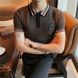 Jinquedai Summer Sweater Polo Shirt Men Slim Short Sleeve Tee Shirt Breathable British style Striped Polo Shirt Mens Tops Clothes jinquedai