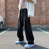 Overalls men's  new style Hong Kong Style Multi Pocket loose fashion youth casual pants retro versatile straight pants jinquedai