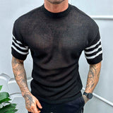 Men's Knit T Shirt Casual Streetwear Hollow-Out O Neck Sweater Short Sleeve Tees Letter Printed Luxury Clothing M-3XL jinquedai