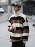 Turtleneck Striped Sweater For Men Loose Autumn Fashion Knitted Pullovers Warm New Brand Male Casual Clothing jinquedai