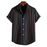 Vintage Cotton Wool Shirt Men  Brand New Short Sleeve Beach Hawaiian Shirts Men Harajuku Streetwear Striped Shirt Male XXL