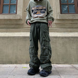 Retro Mult-pockets Streetwear Solid Color Overalls Male and Female Straight Harajuku Baggy Casual Cargos Loose Oversize Trousers jinquedai