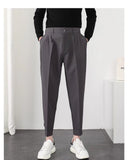 Jinquedai Fashion Men Casual Pants Elastic Waist Small Feet Slim Korean Style Pleated Tapered Male Blazer Pants Trousers Streetwear jinquedai
