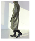 Spring Autumn Long Oversized ArmyGreen Black Faux Leather Trench Coat Men Sashes Loose Luxury Designer Clothes jinquedai