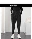 Jinquedai Fashion Men Casual Pants Elastic Waist Small Feet Slim Korean Style Pleated Tapered Male Blazer Pants Trousers Streetwear jinquedai