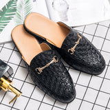 Designer Brand Luxury Black Half Shoes For Men Leather Shoes Mens Mules Casual Slides Slippers Sandals Men Fashion Mocassin jinquedai