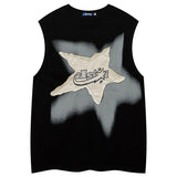 Oversized Vest Star Patchwork Y2K Tops Men Harajuku Streetwear Tank Vests Fashion Casual Loose Cotton Hip Hop Vest Black jinquedai