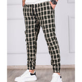 New Plaid Striped Drawstring Jogger Pants for Men Business Casual Pencil Pant Male Clothes Vintage Printed Trouser jinquedai