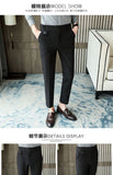 Jinquedai Brand Clothing Men Spring Stylecasual Nine Cent Trousers/Male Slim Fit High-Grade Pure Cotton Stripe Suit Pants Black Beige jinquedai